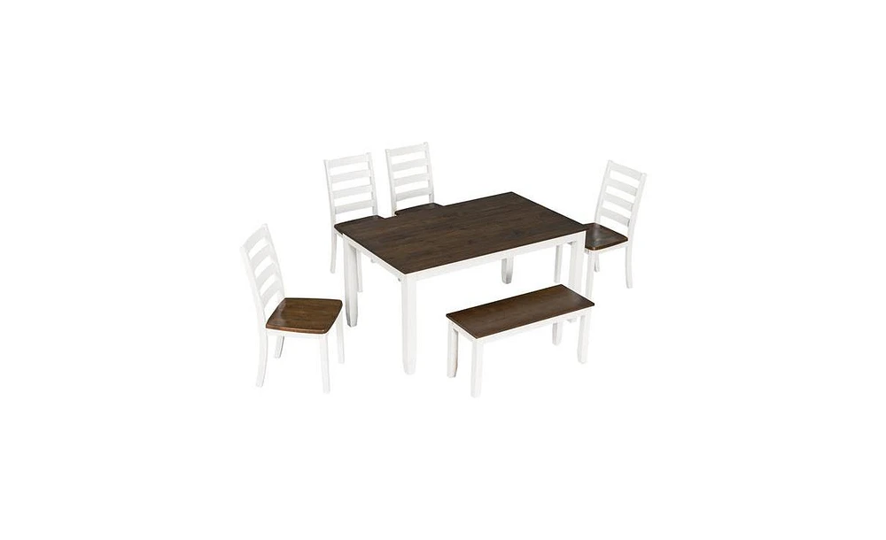 Rustic Style 6-Piece Dining Room Table Set with 4 Ernomic Designed Chairs