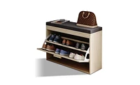 Rattan Shoe Cabinet with Flip-Drawer and Comfortable Seat Cushion