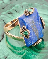 Barse Prismatic Blue Lapis and Malachite Golden Square Ring