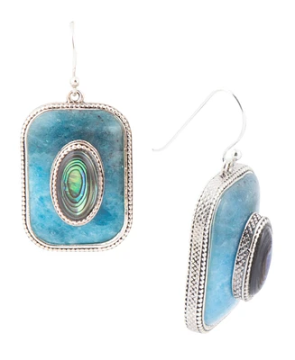 Barse Blue Apatite and Abalone Stacked Sterling Square Drop Earrings