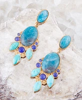 Barse Regal Blue Apatite Mixed Stone Golden Statement Abstract Drop Earrings