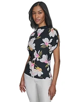 Halston Women's Floral Mock-Neck Butterfly-Sleeve Top