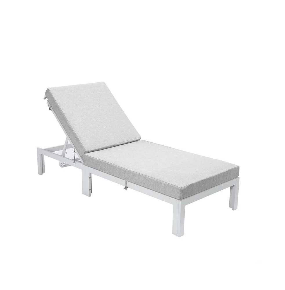 Chelsea Modern Outdoor White Chaise Lounge Chair With Cushions