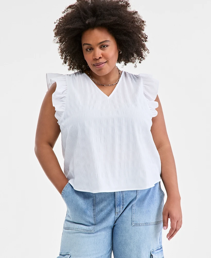 On 34th Trendy Plus Seersucker Flutter-Sleeve Top, Exclusively at Macy's