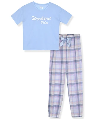 Max & Olivia Big Girls Weekend Vibes Plaid Pajama Set