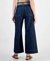 Tommy Hilfiger Women's Belted High Rise Wide-Leg Jeans