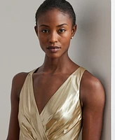 Lauren Ralph Women's Belted Metallic Chiffon Surplice Gown