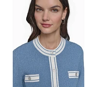 Karl Lagerfeld Paris Petite Four-Pocket Tipped Cardigan