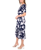 Msk Women's Floral-Print Twist-Front Midi Dress