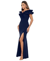 Xscape Women's Ruffled Off-The-Shoulder Side-Slit Gown