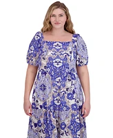 Vince Camuto Plus Floral-Print Square-Neck Dress