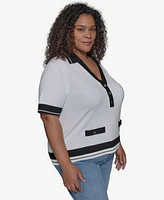 Karl Lagerfeld Paris Plus Short-Sleeve Polo Sweater