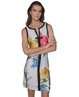 Karl Lagerfeld Paris Women's Printed Contrast-Trim Sleeveless Sheath Dress