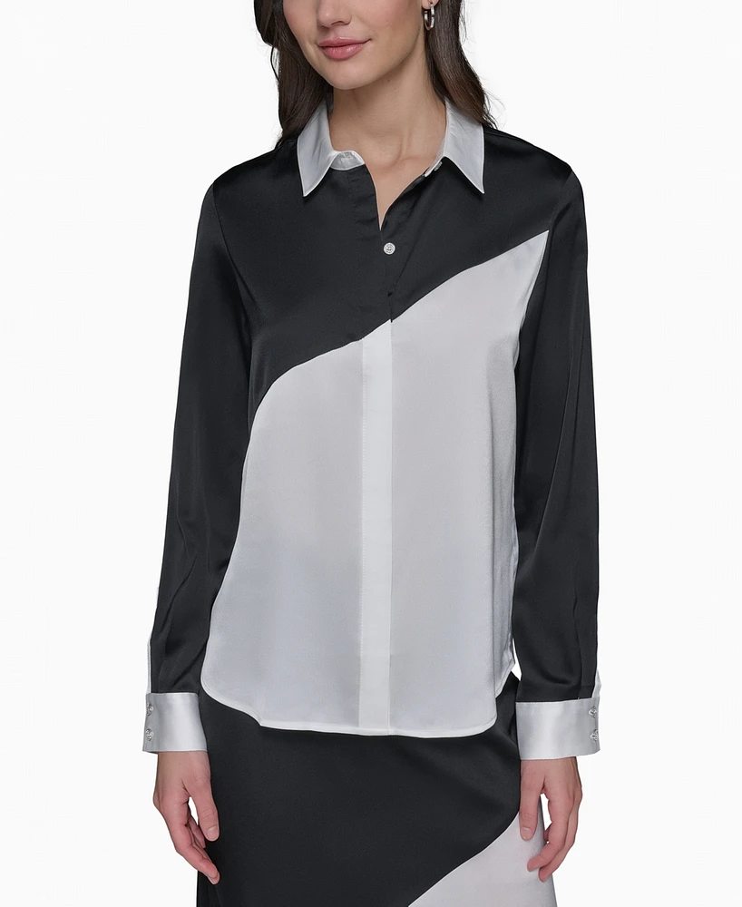 Karl Lagerfeld Paris Women's Colorblocked Button-Front Top