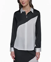 Karl Lagerfeld Paris Women's Colorblocked Button-Front Top