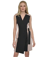 Dkny Women's Colorblocked Belted Sleeveless Sheath Dress