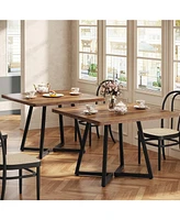 Tribesigns Square Dining Table Set of 4, 31.5" Industrial Dinner Table with Metal Base, Wood Kitchen Table for 10 People, Brown Bar Table for Restaura