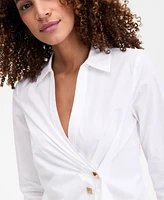 I.n.c. International Concepts Women's Cotton Drape-Front Top, Exclusively at Macy's