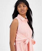 Nautica Jeans Women's Gingham Cotton Wrap Shirtdress