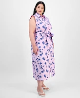 On 34th Trendy Plus Cotton Belted Midi Shirtdress, Exclusively at Macy's