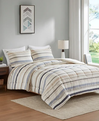 Addison Park Noah Stripe Reversible Printed 3-Pc. Comforter Sets, Exclusively at Macys