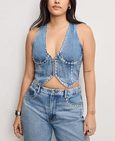 Good American Women's Studded V-Neck Denim Vest