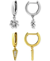 Giani Bernini 2-Pc. Set Cubic Zirconia Flower & Spike Charm Hoop Earrings (1/4 ct. t.w.) in Two-Tone Sterling Silver, Exclusively at Macy's