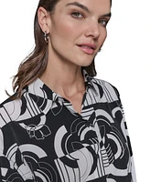 Karl Lagerfeld Paris Women's Printed Oversized Button-Front Top