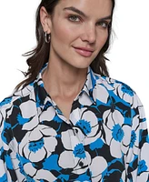 Karl Lagerfeld Paris Women's Printed Oversized Button-Front Top