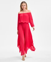 I.n.c. International Concepts Women's Printed Pleated Off-The-Shoulder Maxi Dress, Exclusively at Macy's