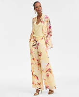 I.n.c. International Concepts Women's Floral Crinkle-Chiffon Wide-Leg Pants, Exclusively at Macy's