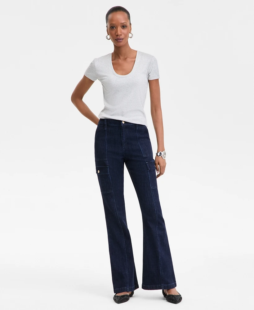 I.n.c. International Concepts Women's Utility High-Rise Flared Jeans, Exclusively at Macy's