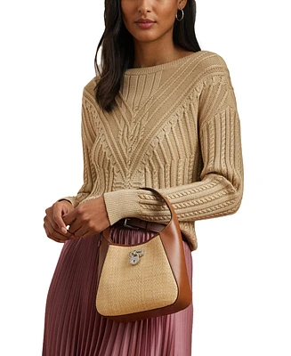 Lauren Ralph Lauren Raffia Mini Tanner Shoulder Bag