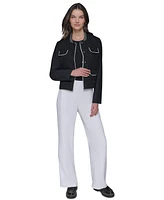 Karl Lagerfeld Paris Women's Contrast-Trim Mixed-Media Tweed Jacket