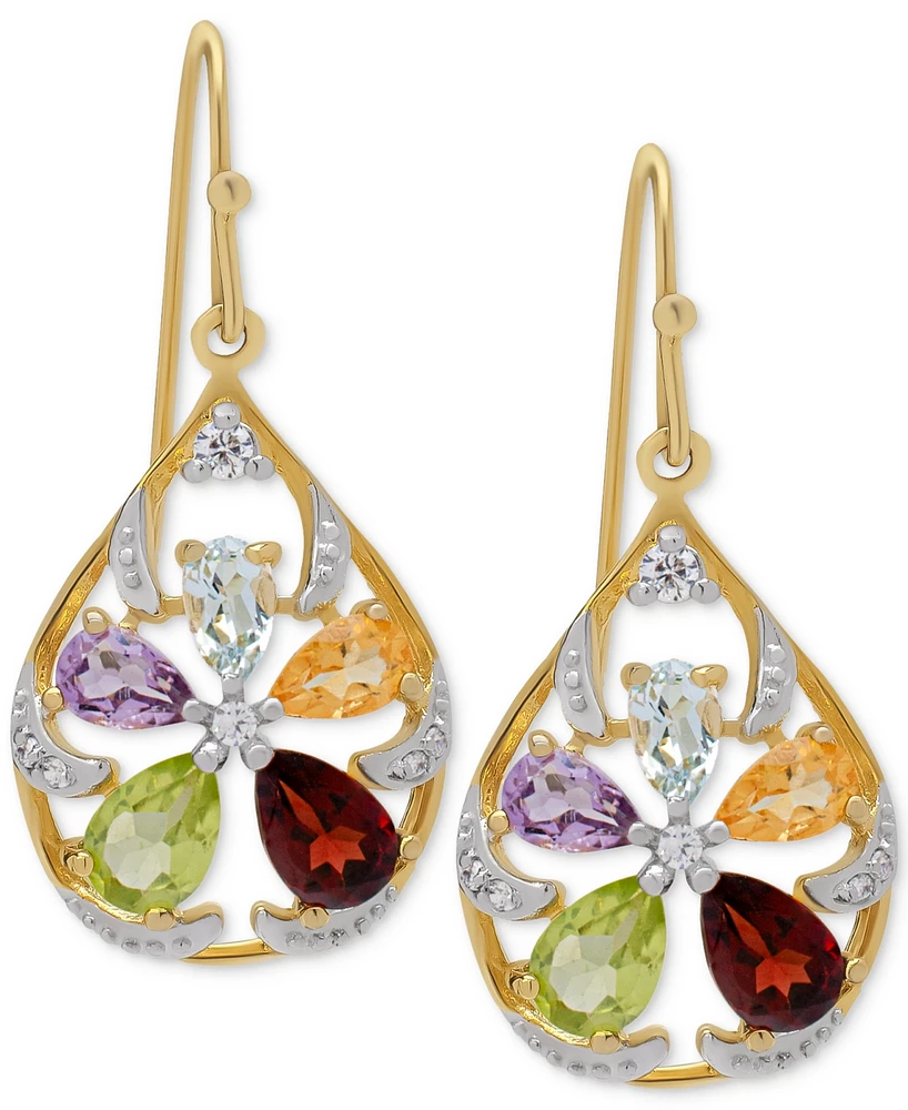 Multi-Gemstone Flower Drop Earrings (3 ct. t.w.) in 14k Gold-Plated Sterling Silver