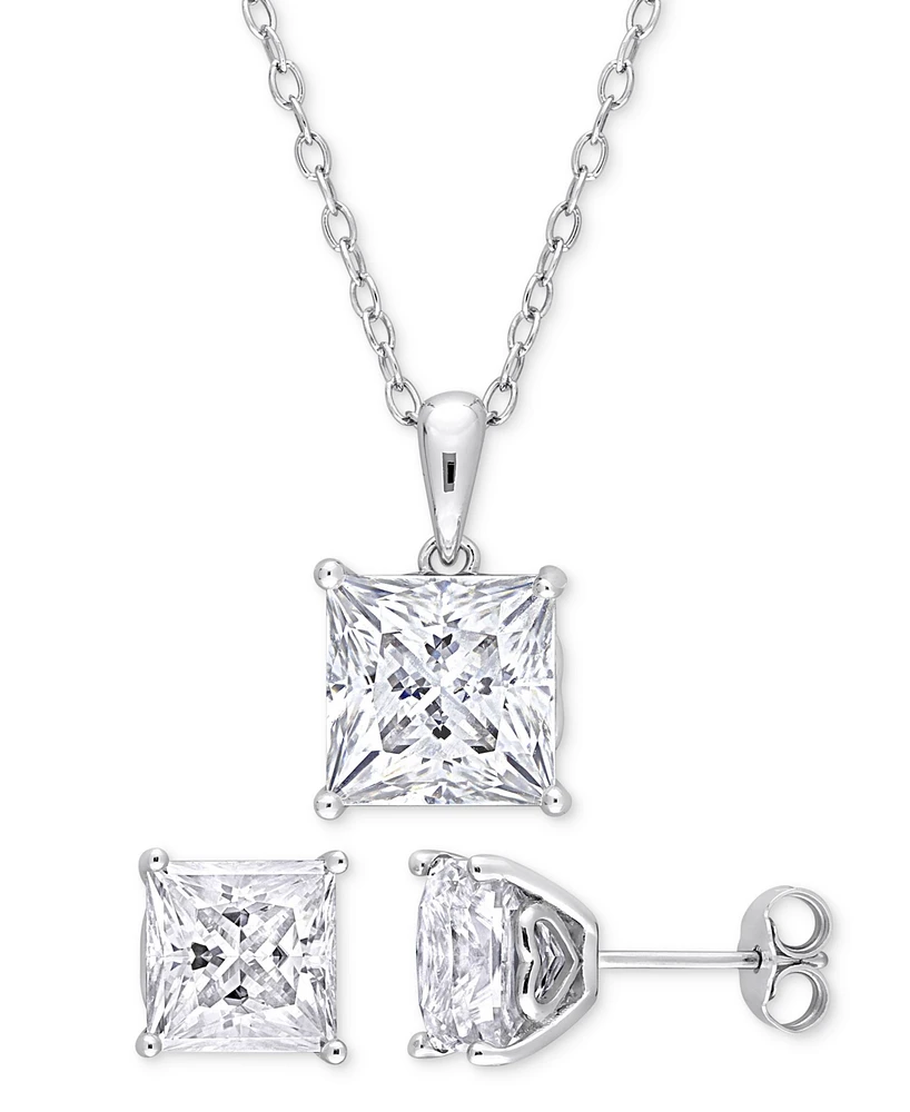 Macy's 2-Pc. Set Moissanite (9 ct. t.w.) Princess Stud Earrings & Pendant 18" Necklace in Sterling Silver