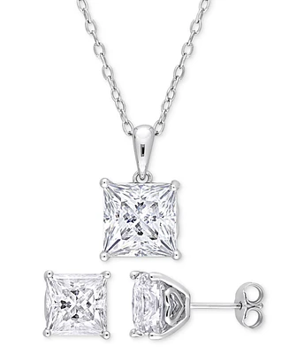 Macy's 2-Pc. Set Moissanite (9 ct. t.w.) Princess Stud Earrings & Pendant 18" Necklace in Sterling Silver