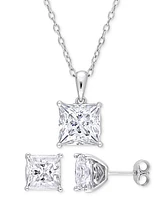 Macy's 2-Pc. Set Moissanite (9 ct. t.w.) Princess Stud Earrings & Pendant 18" Necklace in Sterling Silver