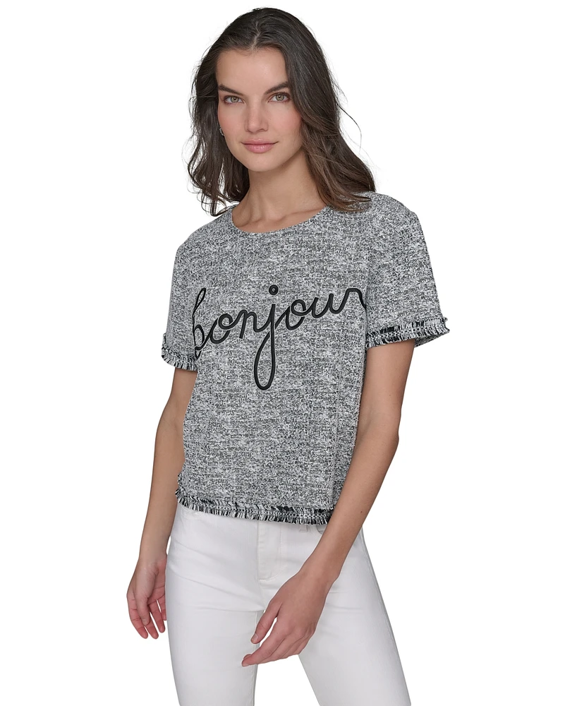 Karl Lagerfeld Paris Women's Bonjour Fringe-Trim Tee