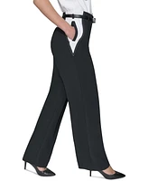 Karl Lagerfeld Paris Women's Belted Contrast-Trim Pants