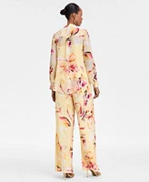 I.N.C. International Concepts Womens Floral Print Relaxed Blouse Floral Crinkle Chiffon Wide Leg Pants Exclusively At Macys