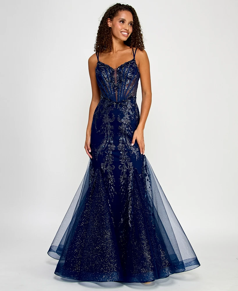 Say Yes Juniors' Glitter Mesh Corset Gown, Created for Macy's