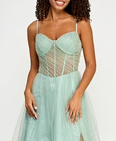 B Darlin Juniors' Glitter Mesh Corset Ball Gown, Created for Macy's