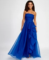 B Darlin Juniors' Asymmetric Drape Strapless Ball Gown