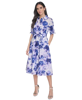 Calvin Klein Women's Cotton Floral-Print Shirtdress