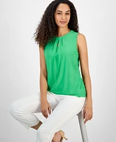 Kasper Women's Box-Pleat Keyhole Solid Top