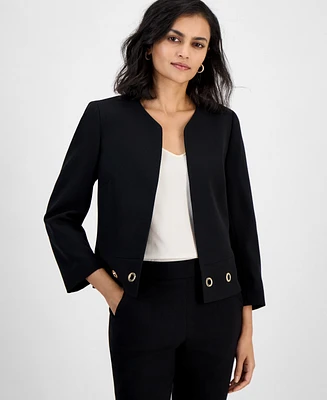 Kasper Women's Crepe Grommet-Trim 3/4-Sleeve Jacket