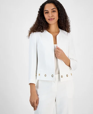 Kasper Women's Crepe Grommet-Trim 3/4-Sleeve Jacket