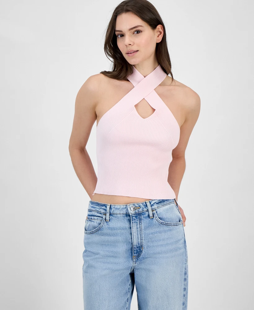 Guess Women's Halter Ribbed Knit Sleeveless Sweater
