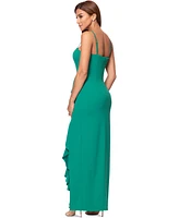 Xscape Women's Ruffled Side-Slit Scuba Crepe Gown